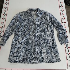 Erika Navy and White Abstract Top